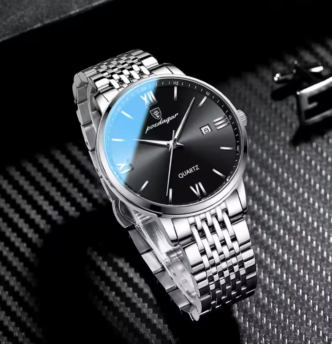 POEDAGAR Slim Silver Watch for Men