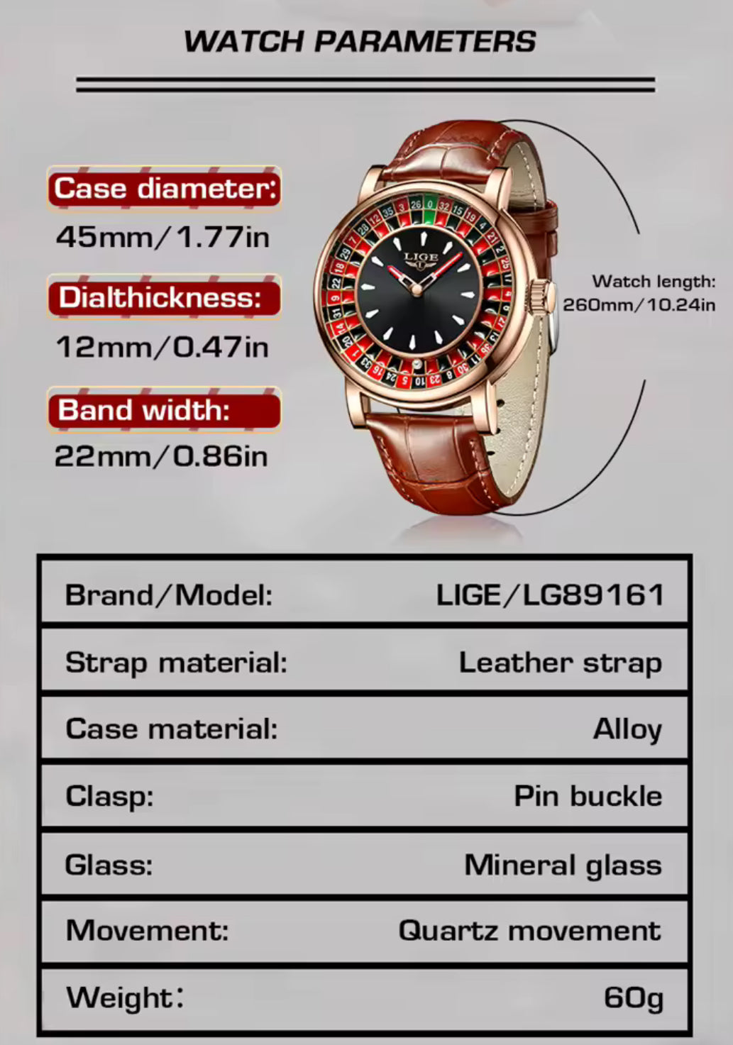 LIGE Roulette Watch for Men