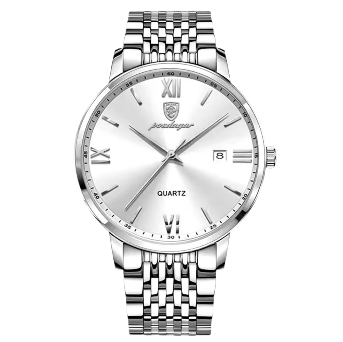 POEDAGAR Slim Silver Watch for Men