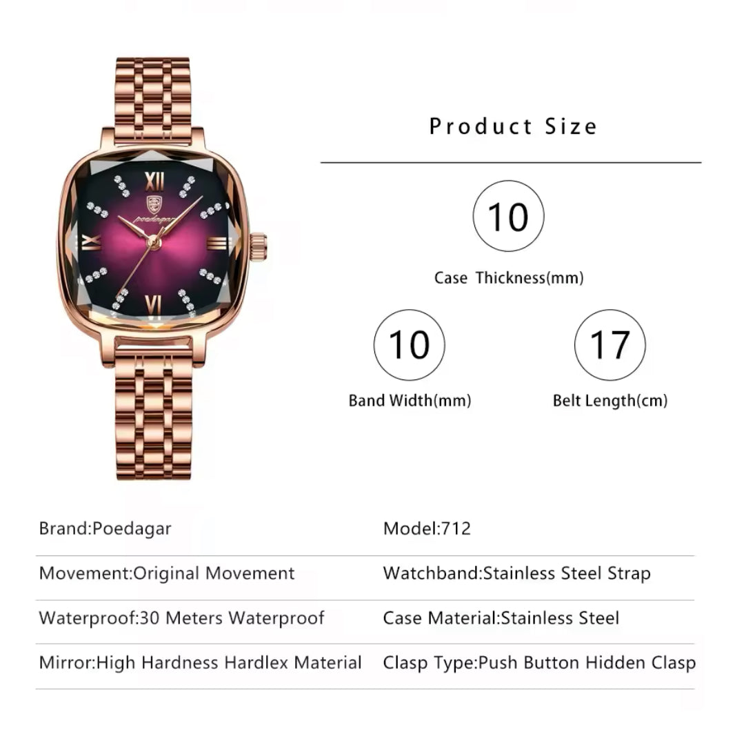 POEDAGAR Prismatic Square Dial Watch for Women