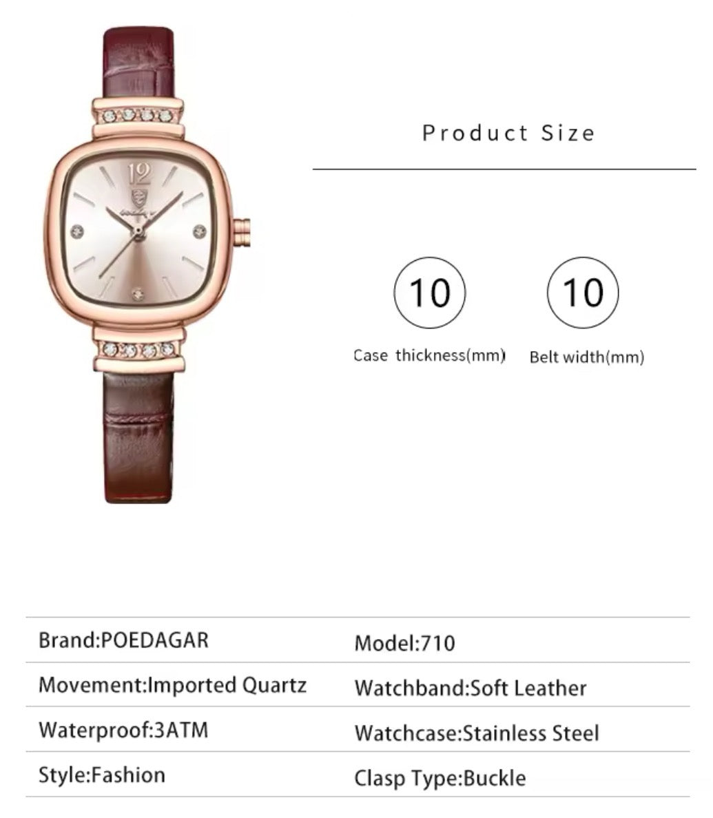 POEDAGAR Square Dial Watch for Women