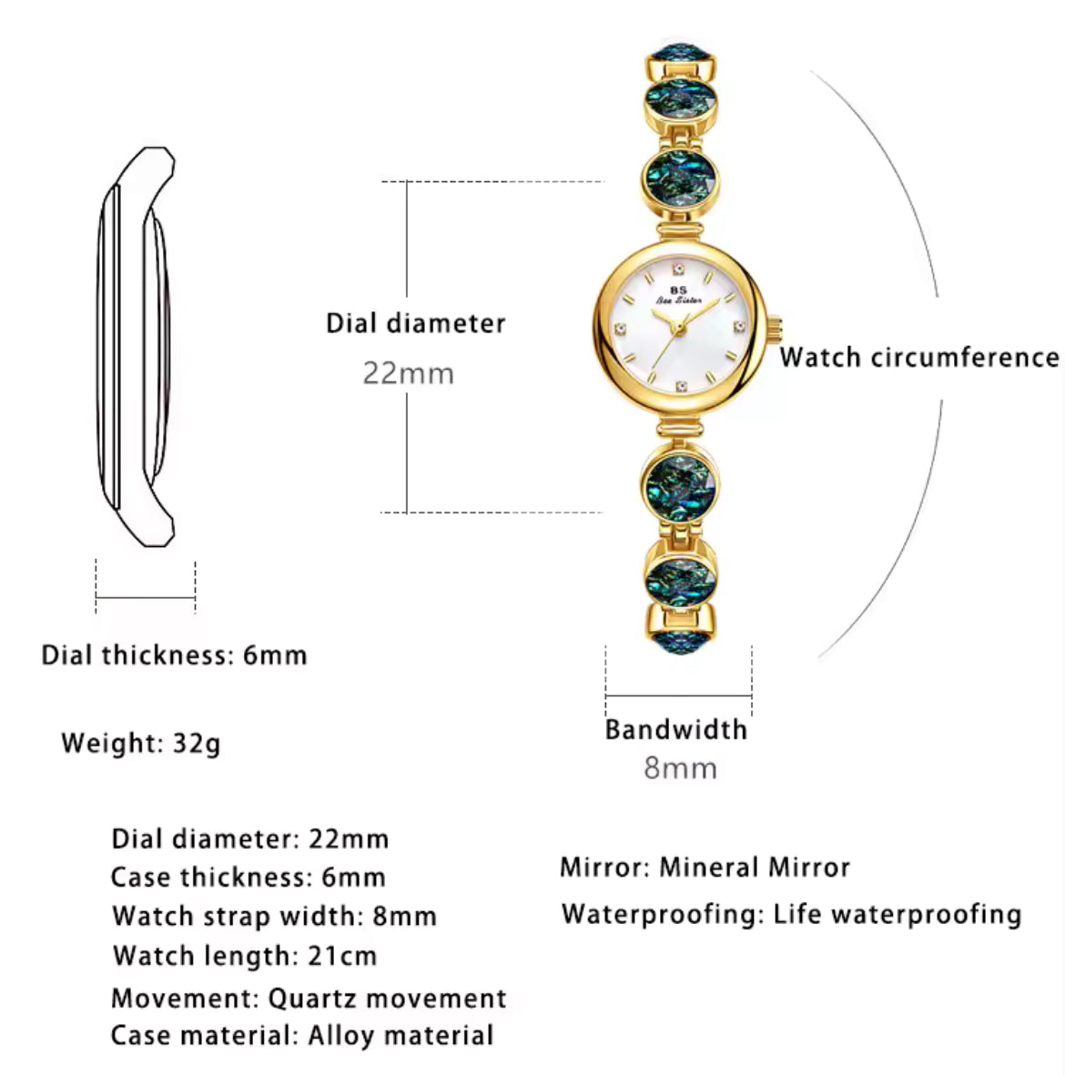 BEE SISTER Gem Watch for Women