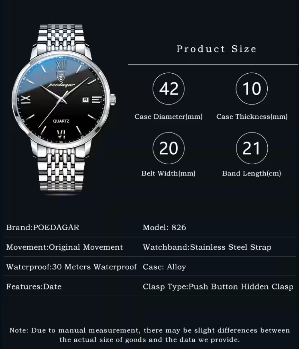 POEDAGAR Slim Silver Watch for Men