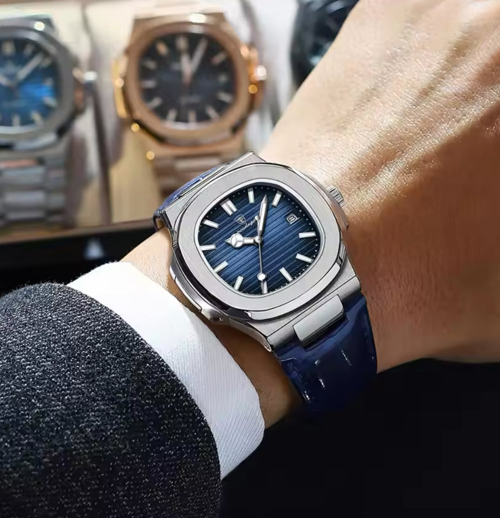 POEDAGAR Luxury Leather Strap Watch for Men