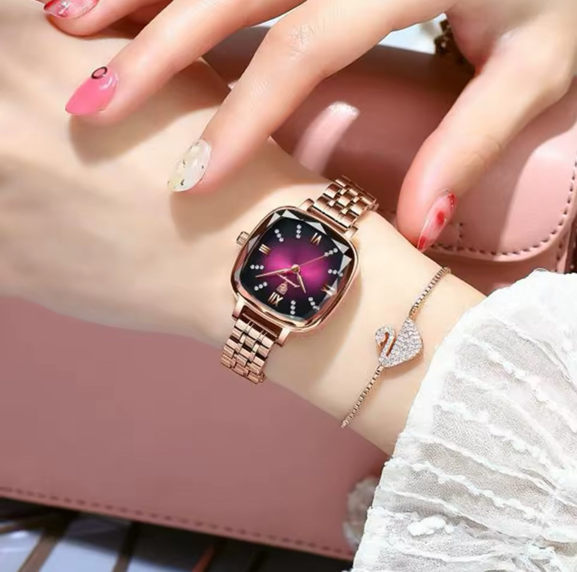 POEDAGAR Prismatic Square Dial Watch for Women