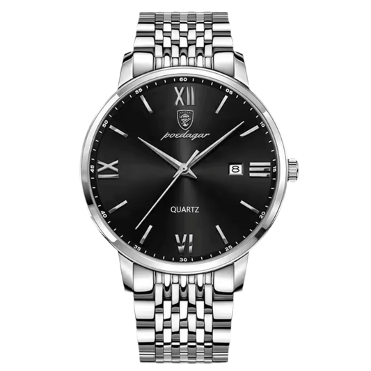POEDAGAR Slim Silver Watch for Men