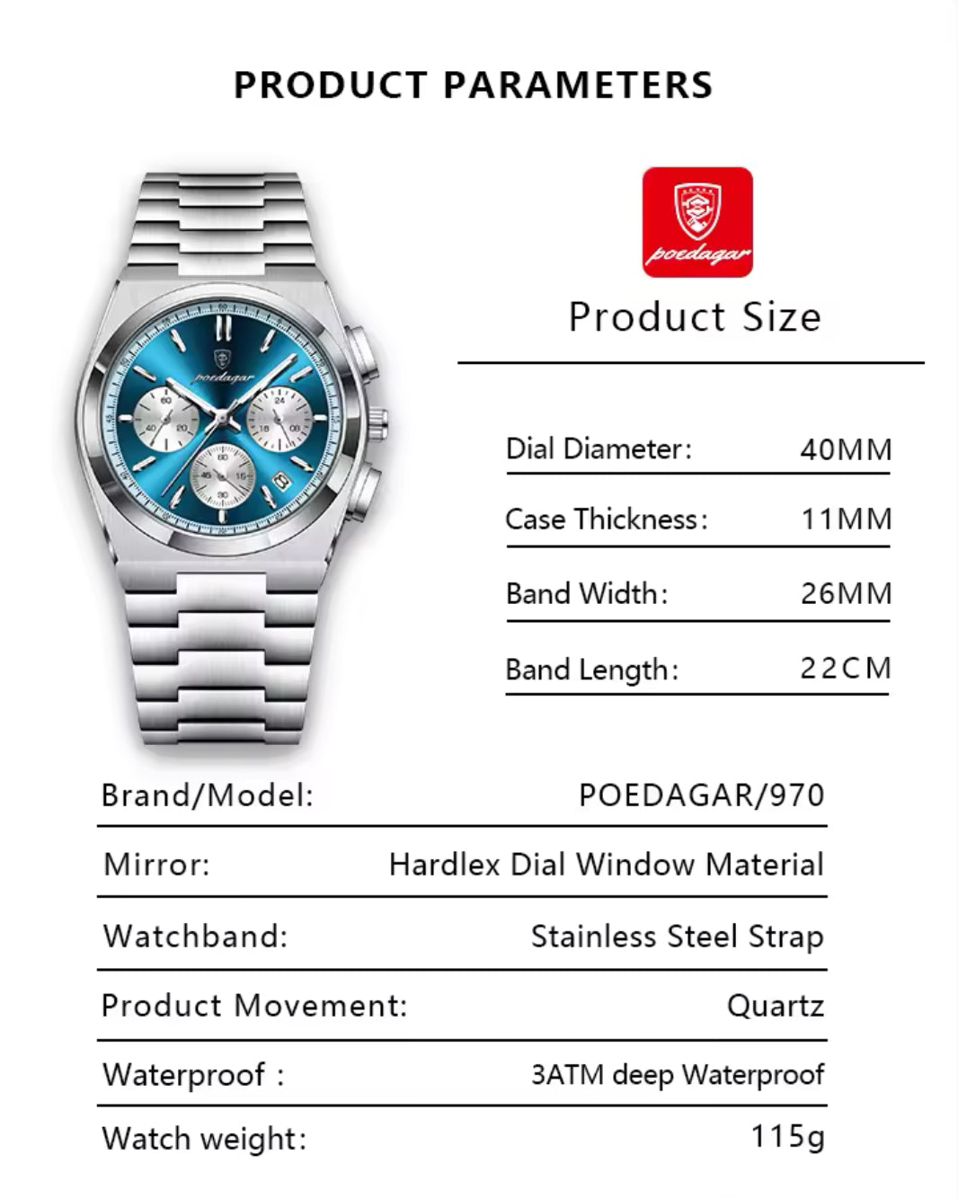 POEDAGAR Precision Watch for Men