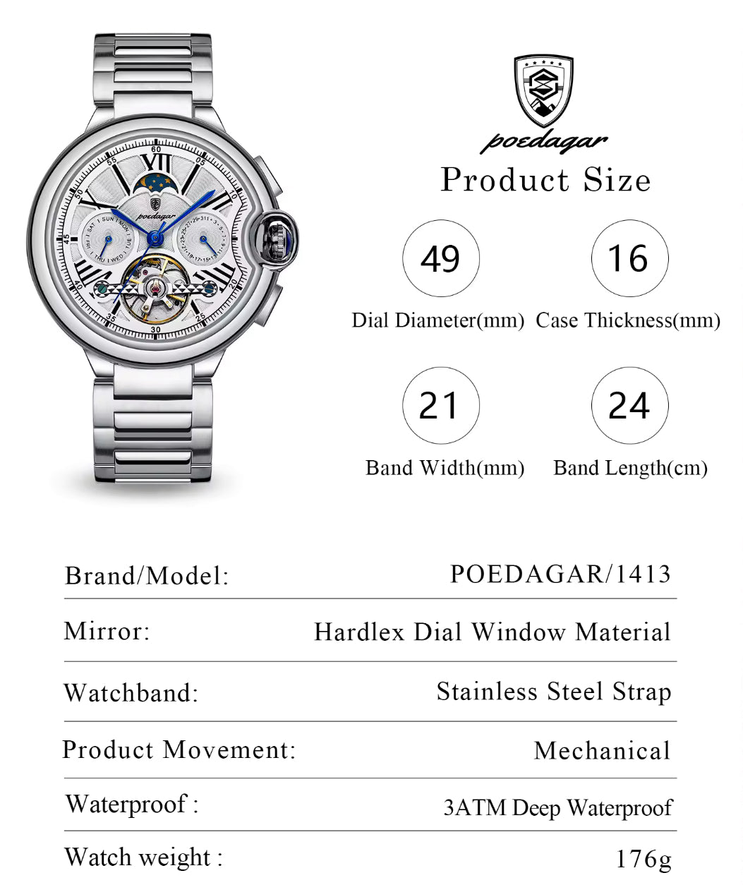 POEDAGAR Mechanism Watch for Men